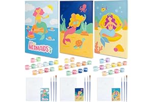 BONNYCO Paint by Numbers Kit for Kids Mermaid Pack 3 Canvas. Paint by Number Canvas Framed Pre Drawn, Mermaid Gifts for Girls Painting. Arts and Kids Crafts 4-6 8-12, Pintar por Numeros Niñas