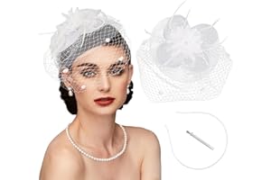 dressfan Fascinator Hat Headpiece Veil Womens Vintage 20s 50s Hat Headwear for Kentucky Derby/Wedding/Cocktail/Tea Party