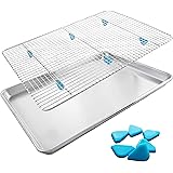 Baking Sheet with Wire Rack Set - Exclusive Silicone Feet Prevent Scratches - Bacon Rack for Oven - Aluminum Half Sheet Pans 