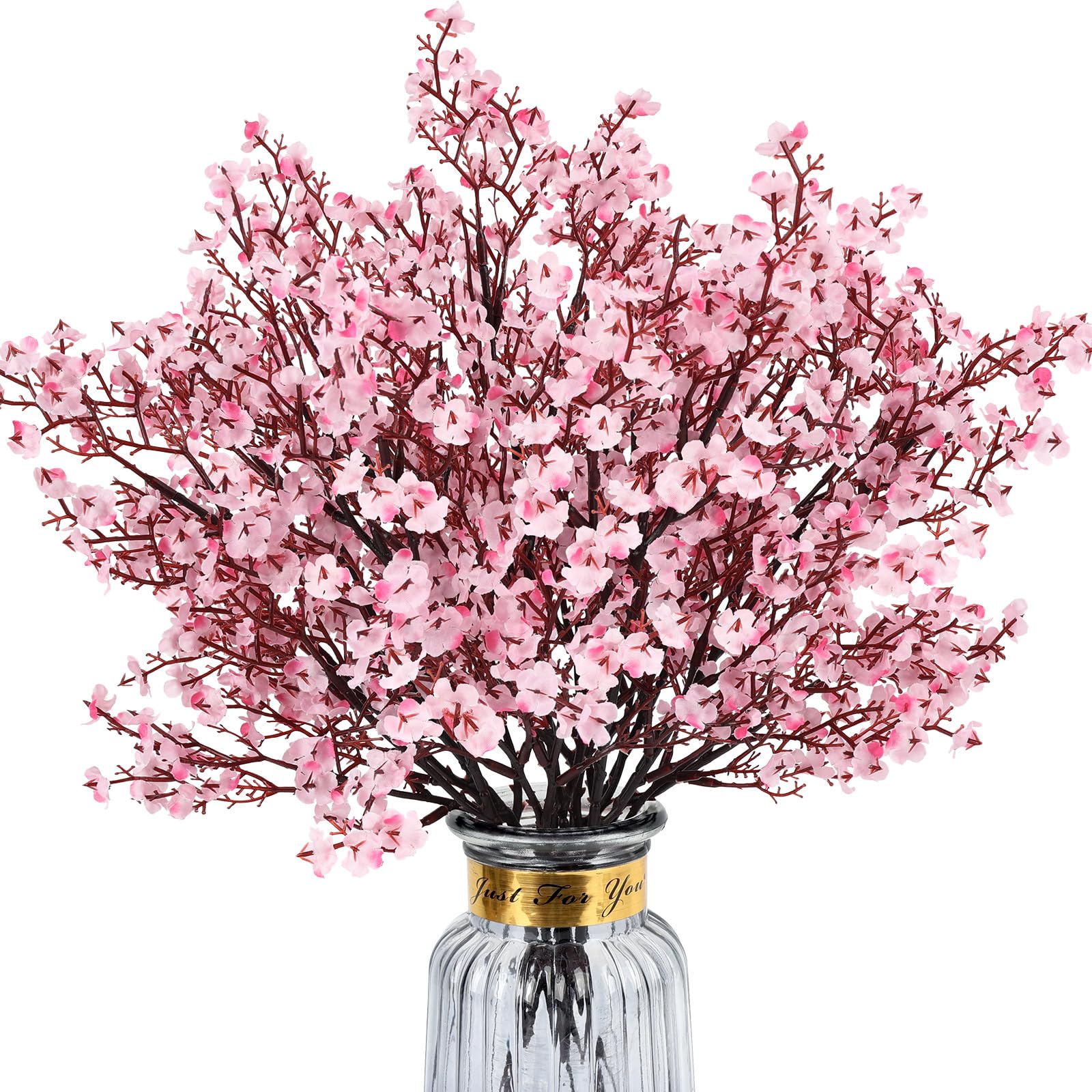 Photo 1 of HIAGROW Babys Breath Artificial Flowers, 8 Bundles Cherry Blossom Pink Real Touch Fake Silk Flowers Bulk for Vase Home Office Wedding Spring Indoor Outdoor Centerpiece Table Party Decorations