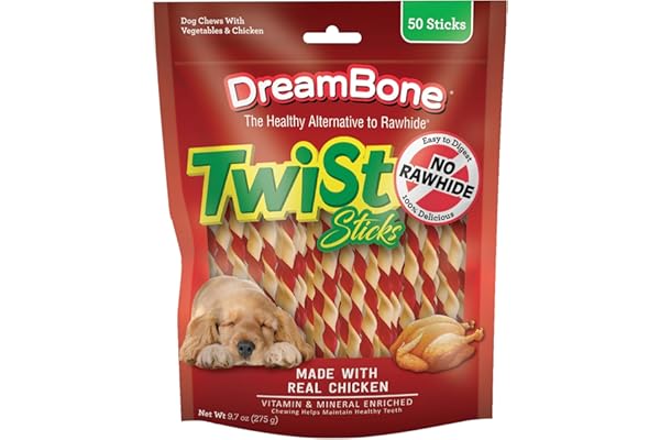 DreamBone Twist Sticks, Made With Real Chicken, Rawhide-Free Chews for Dogs, 50 Count