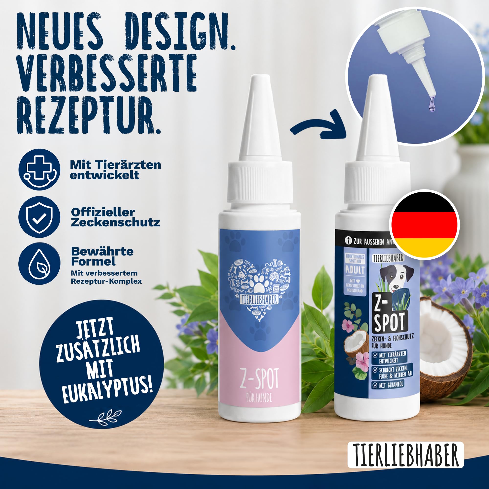 Zeckenschutz Hund Z-Spot mit Geraniol – Pflanzliches Zeckenmittel für Hunde tierärztlich entwickelt – Spot On Hund mit Schwarzkümmel- & Kokosöl – Floh und Zeckenschutz für Hunde 50ml von TIERLIEBHABER 2