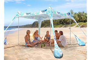 2PM SPORTS Beach Tent Canopy with UPF50+ UV Protection, Outdoor Large Beach Sun Shade Shelter for Family Picnic Camping Travel Shore Fishing, 8 Sandbags, Sand Shovel (Leaf, 10x10 FT)