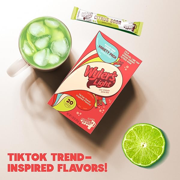 WYLER’S LIGHT SINGLES TO GO WATER DRINK MIX, SODA-INSPIRED FLAVOR PACK, 20 STICKS (COLA, TROPICAL LIME POP, SPICED CHERRY, CITRUS SODA), SUGAR FREE, LOW CALORIE