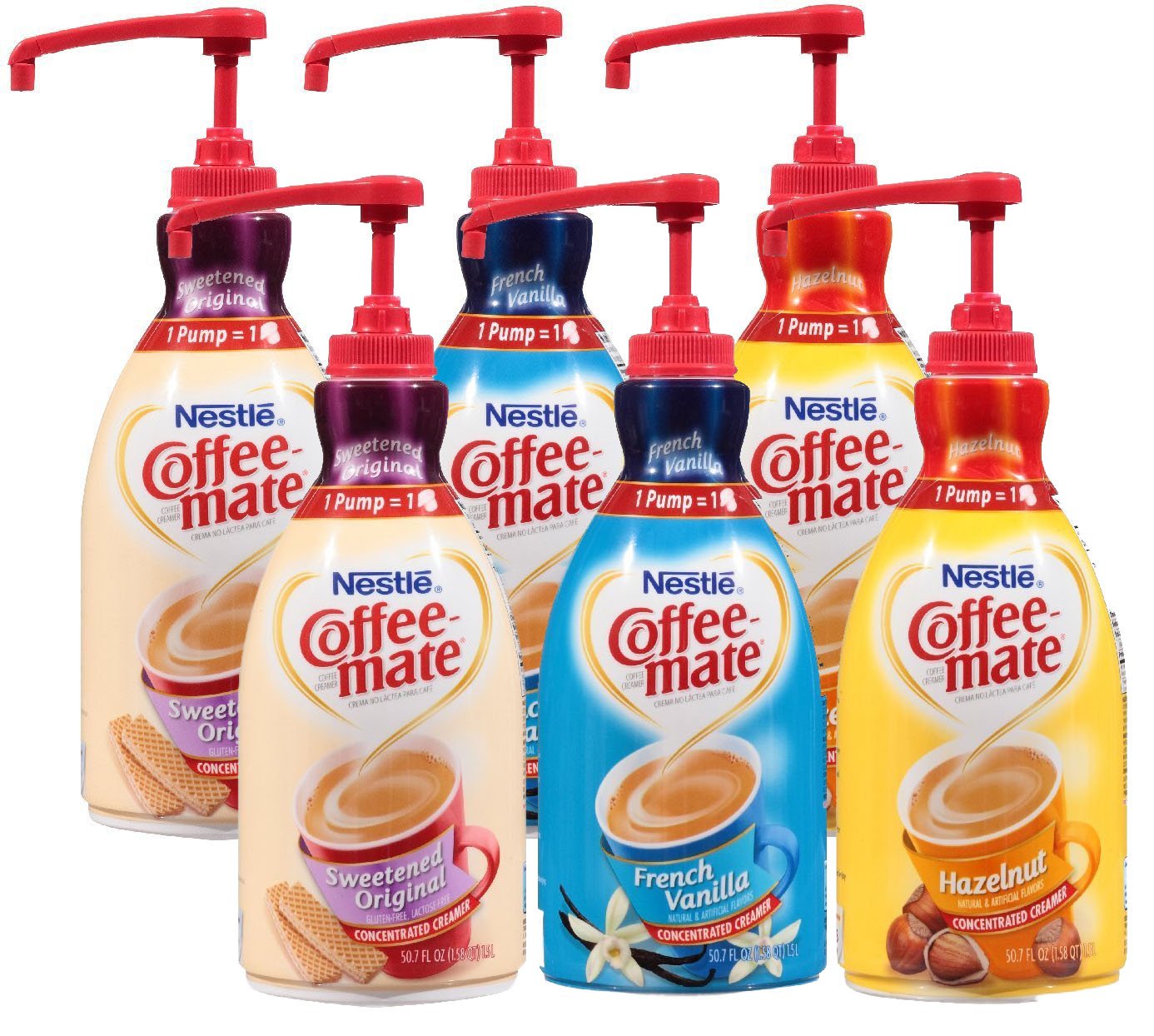 Coffee Mate Liquid Concentrate 1.5 Liter Pump Bottle Variety 3 Pack Original Sweetened Cream