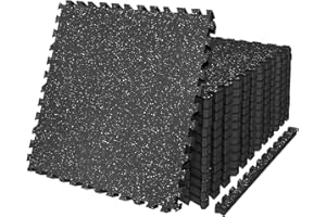 AIRHOP 0.79in Thick 24 Sq Ft Exercise Equipment Mats, 6 Tiles Upgraded Rubber Top with High Density EVA Foam, Large Interlocking Puzzle Gym Flooring for Home Gym, Heavy Weight Workout,Black & White