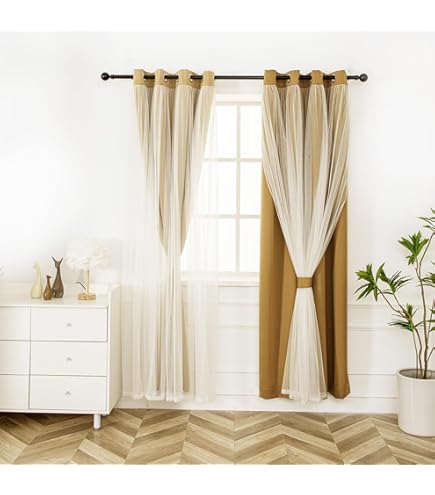 Polyester Velour Blackout Curtains 2 Panels Cream/Gold 38×97