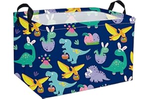 Sanjiaofen Rectangular Easter Dinosaur Basket,Dinosaur Easter Baskets for Boys, Kids Storage Basket Organizer for Boys,Room Decor,Clothers,Toys Box,Books,Kid's Gifts Storage.(Easter Dinosaur)