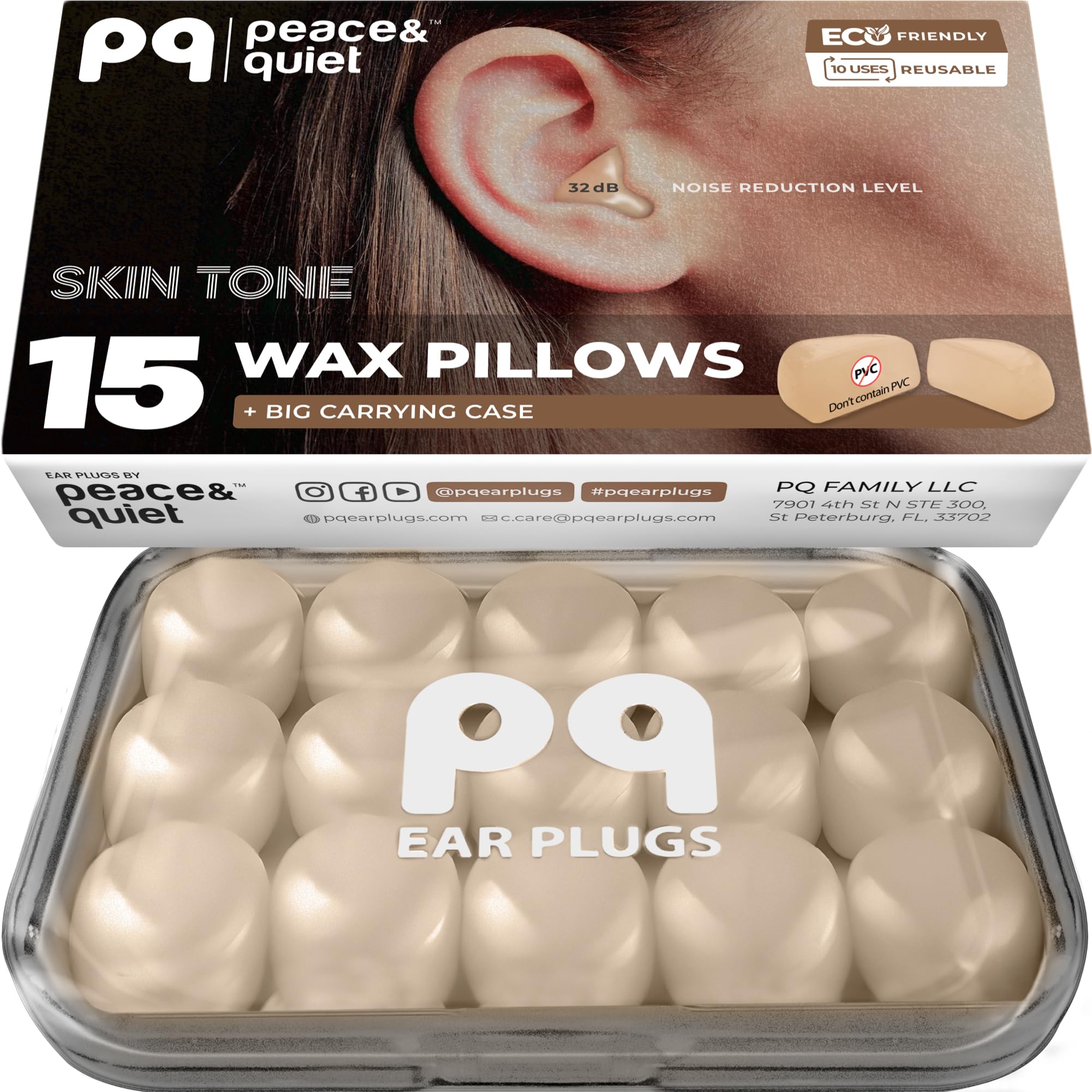 Photo 1 of Peace&Quiet PQ Silicone Ear Plugs for Sleeping - 15 Wax Earplugs for Sleep and Swimming Ear Plugs, Soft Ear Covers for Sleeping and Water, Noise Cancelling 32Db, (15 Pillows), Skin Tone