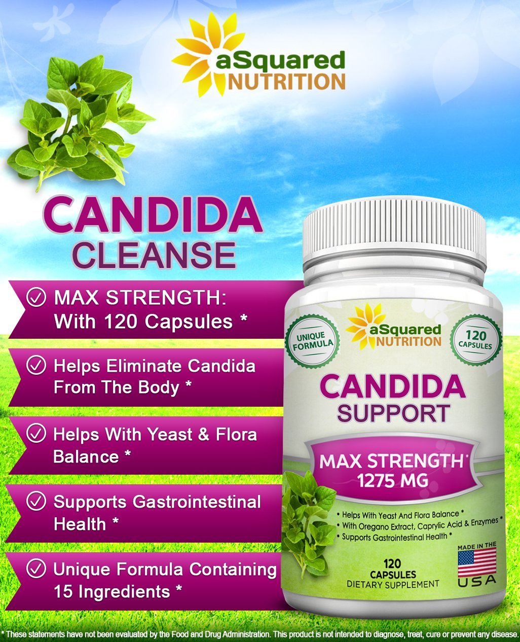 Pure Candida Cleanse Supplement - 120 Capsules - Natural Candida Support & Detox Complex with ...