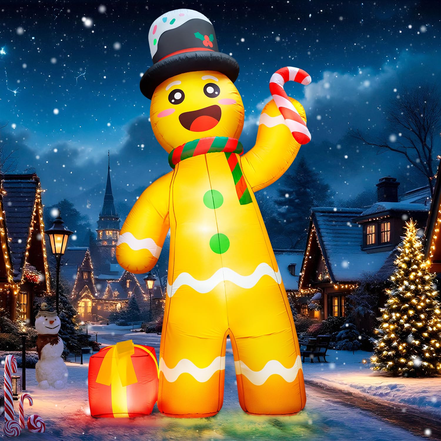 Photo 1 of 12FT Giant Christmas Inflatables Gingerbread Man Built-in Bright LED Light, Huge Christmas Decorations Outdoor Hold Candy Cane & Gift Large Christmas Blow Up Yard Decoration for Xmas Holiday Party