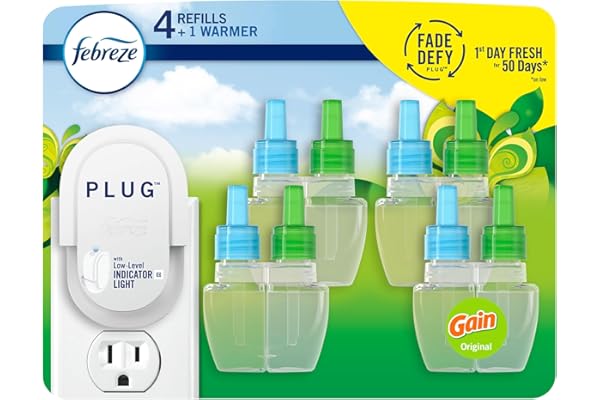 Febreze Plug In Air Freshener, Odor-Fighting Scented Oil Starter Kit for Home, Bathroom and Kitchen, Long Lasting for Strong