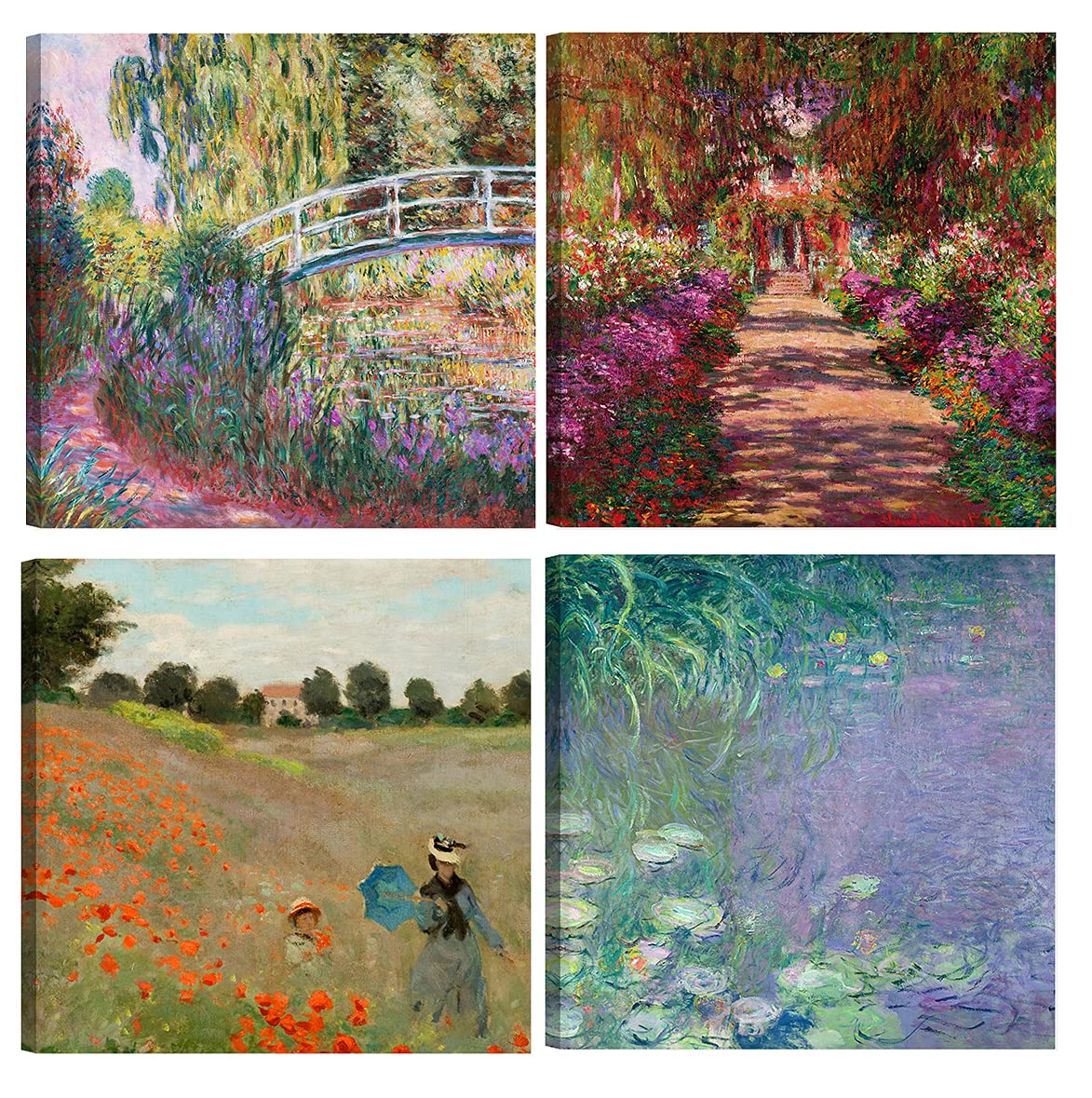 DìMò ART Claude Monet Classic Art Paintings 4 Pieces 30 x 30 cm Each Canvas Print Art Decor for Kitchen, Bedroom, Living Room, Living Room, Bar, Office, Restaurant