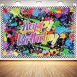 Glow in The Dark Party Supplies Neon Happy Birthday Photography 7x5ft Backdrop with 4 Hooks Colorful Graffiti Decorations for