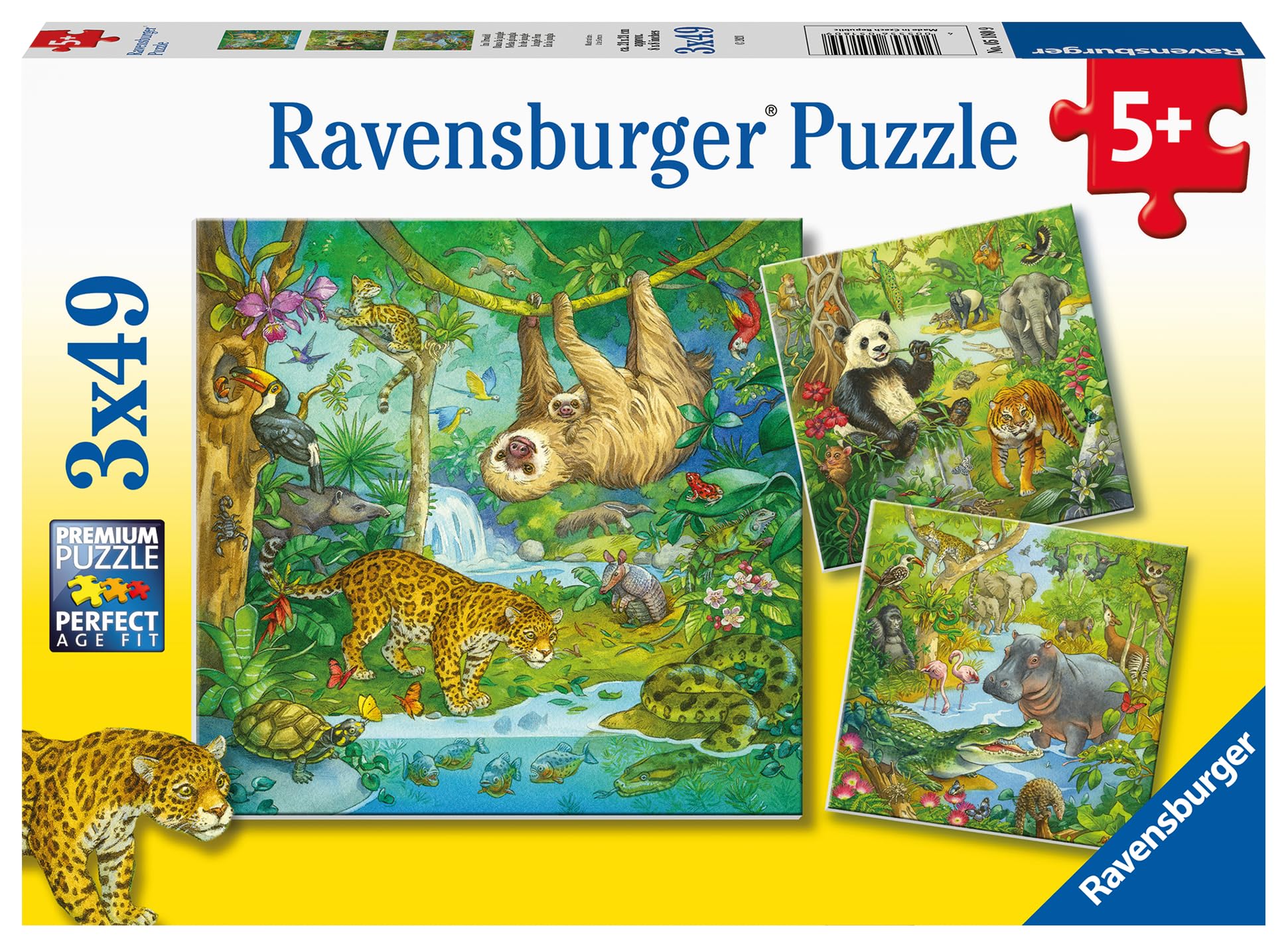 Ravensburger Jungle Fun Jigsaw Puzzles for Kids Age 5 Years Up - 3x 49 Pieces - Toys & Games for Children