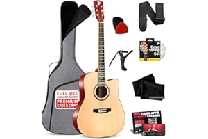 PYLE 41” Cutaway Acoustic Guitar- Full Size Dreadnought Natural Matte Finish Guitar, 6 Steel Strings w/Gig Bag, Tuner, Extra 