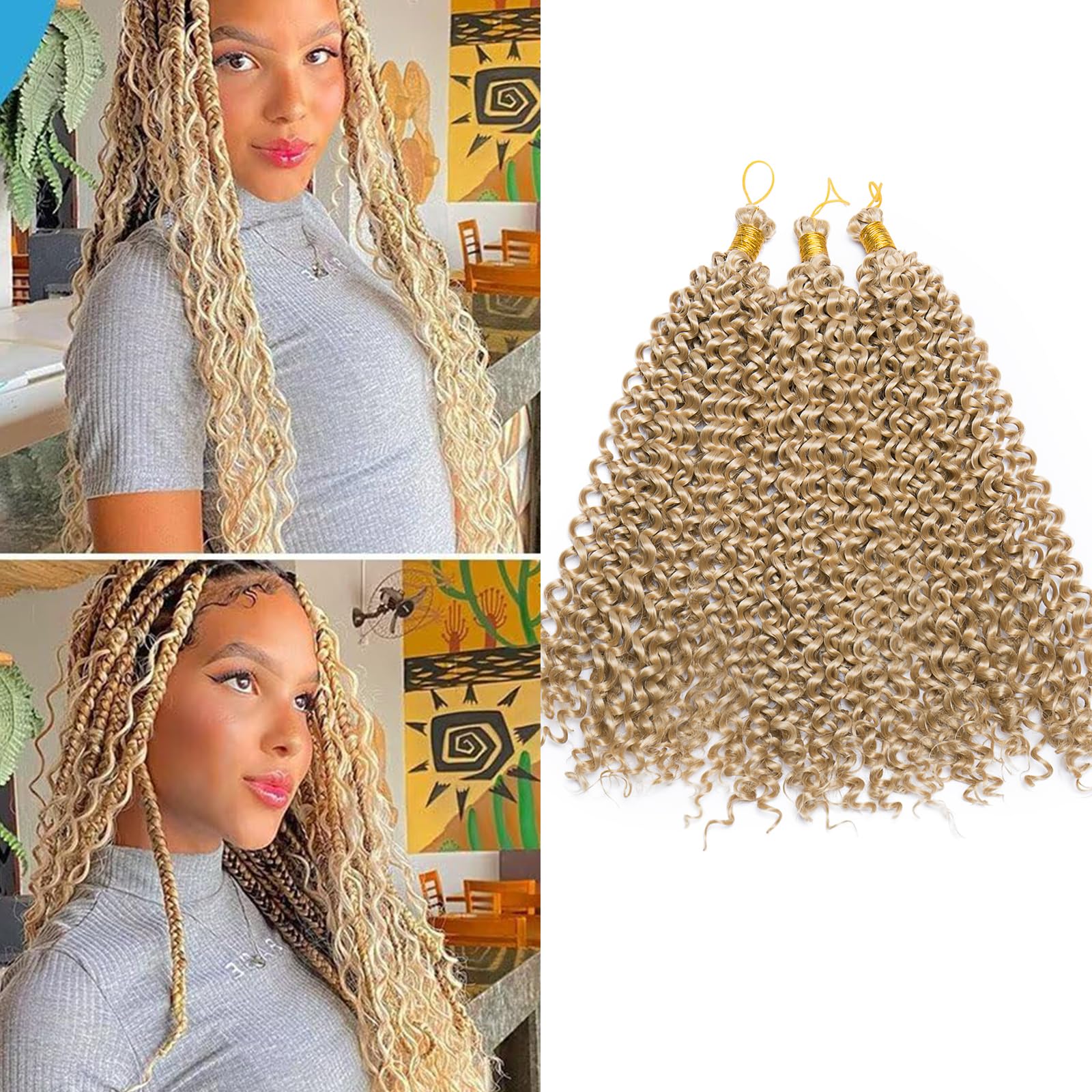S-noilite Curly Braiding Hair,Marlybob Crochet Braids Hair Extensions 14 Inch Deep Wave Afro Kinky Jerry Curl Pre Stretched Ombre Braiding Hairpiece for Black Women,3 Pack 300g,Ash Blonde