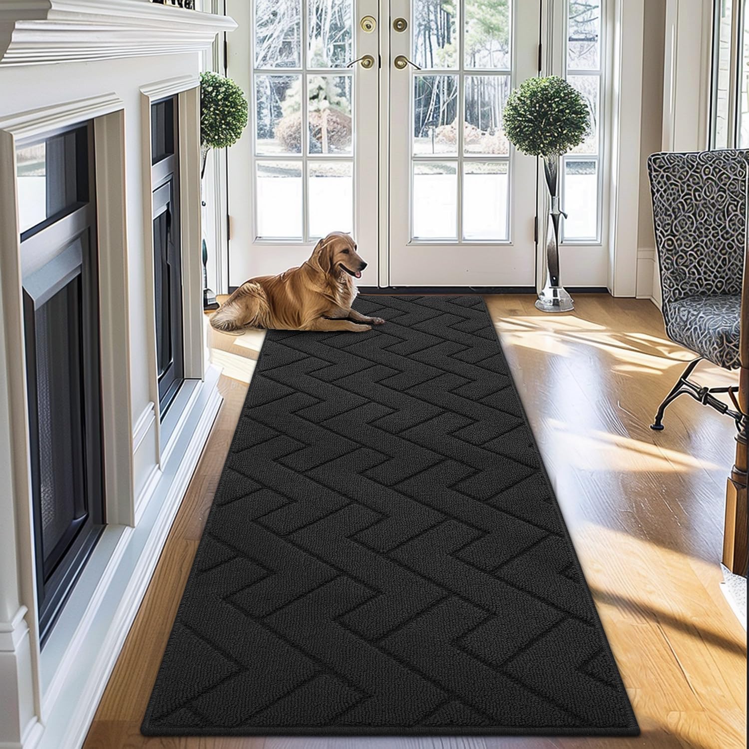 Biscpro Door Mat,60x180cm DoorMat Indoor Washable,Doormat Indoor Dirt Trapper Non-slip,Absorbent Inside Entrance Rug Mat for Entryway,Patio,Garden,Laundry Room,Pets-Dark Gray