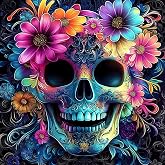 Miwixy Skull Flower Diamond Art Kits for Adults,Sugar Skull Diamond Painting Kits,5D Full Drill Gem Diamond Dots Paintings,Halloween Round Diamond Art Canvas for Beginners Home Wall Decor 12 x 12 Inch