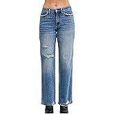 Judy Blue Mid Rise 90's Straight Rigid Magic Destroy, Inseam 32"