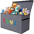 YOLOXO Toy Box Chest, Collapsible Sturdy Storage Bins with Lids, Extra Large Kids Toy Storage Organizer Boxes Bins Baskets for Kids, Boys, Girls, Nursery Room, Playroom, Closet (A-TBX-GRAY-MULTI)