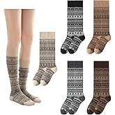 WJIAMPLS 5 Pairs Women's Vintage Nordic Pattern Knee High Socks, Knitted Warm Casual Socks for Daily Wear & Cold Weather