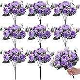 Yunsailing 8 Pack Artificial Peony Flowers Faux Silk Hydrangea Bouquet Wedding Home Table Decor Reusable Bouquet of Rose Flower for Birthday Wedding(Purple)