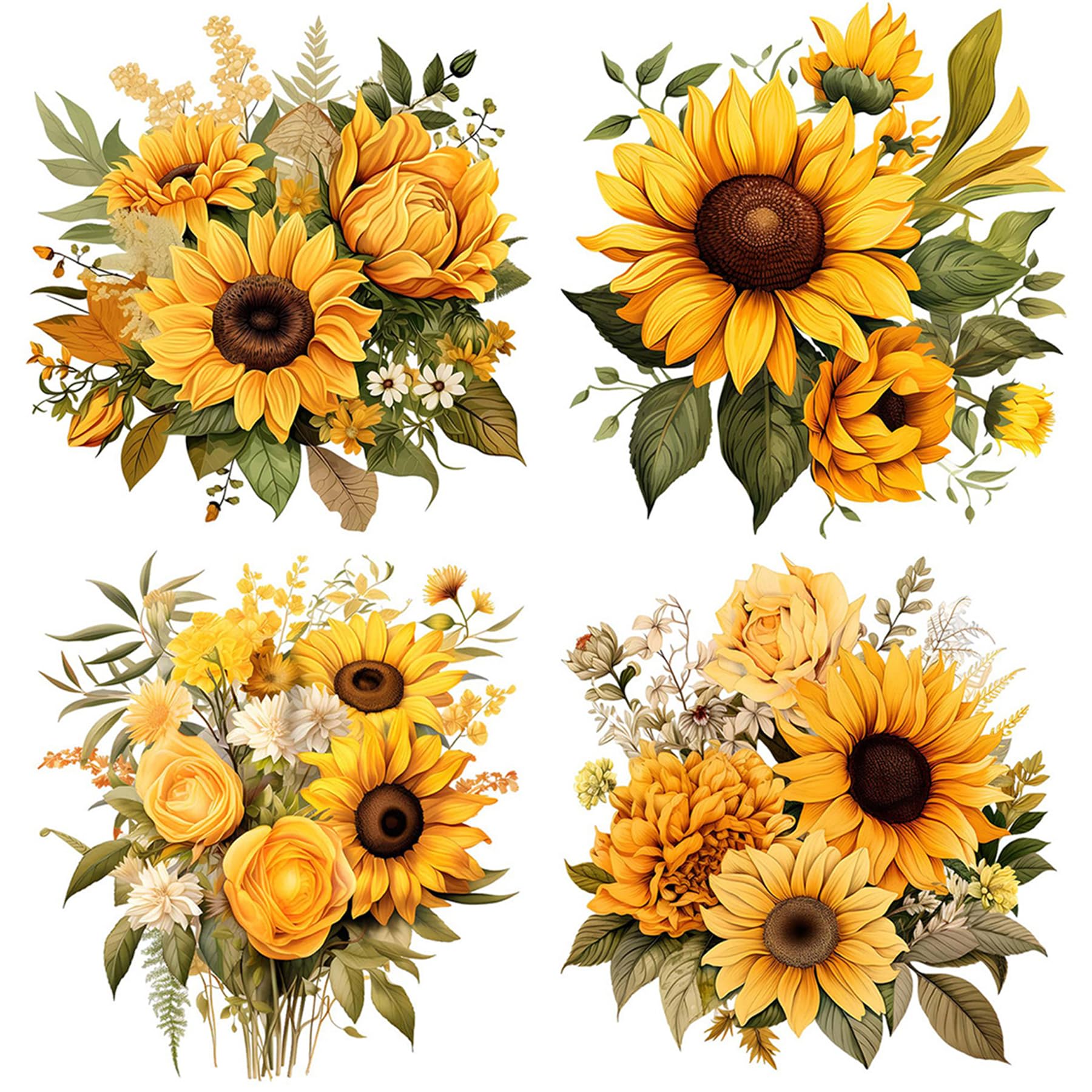MAIGO 4PCS Sunflower Stickers - Sunflowers,29 CM X 29CM Flower Wall Stickers,Sunflowers Butterfly Wall Stickers,Flower Wall Decals Bedroom Living Room Wall Decor,Living Room Background Wall Decor