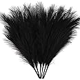 ZIFTY 6-Pcs 17" Black Pampas Grass Faux Pompas Fluffy Artificial Fake Flower Gothic Decor for Black Bathroom Decor Vase Filler Ins Style Modern Home Decor Halloween (Black)