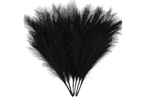 ZIFTY 6-Pcs 17" Black Pampas Grass Faux Pompas Fluffy Artificial Fake Flower Gothic Decorations for Black Bathroom Decor Vase Filler Ins Style Modern Home Decor Halloween (Black)