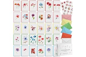 Dessie 30 Floral Watercolor Blank Cards With Envelopes - 30 Different 4x6 Inch Blank Greeting Cards w/Assorted Color Envelopes & Matching Seals. Note Cards with Envelopes Set For All Occasions