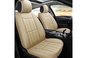 AOOG Leather Car Seat Covers for Cars SUV Pick-up Truck, Universal (Beige, Front Pair)