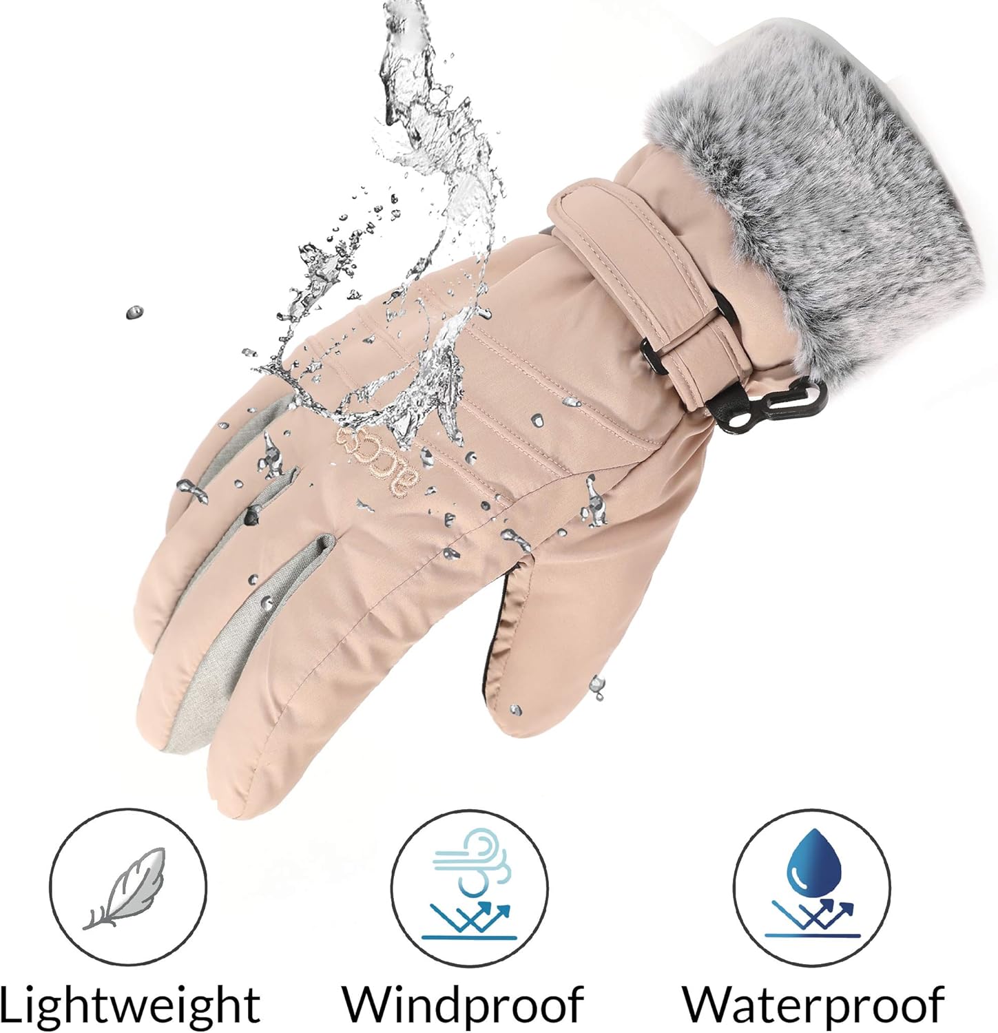 accsa Women Winter Ski Gloves 3M Thinsulate Waterproof & Windproof Snow Gloves for Skiing Anti-Slip Gloves Pink L: Clothing