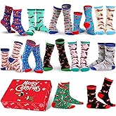 Panitay 12 Pairs Christmas Dachshund Socks for Funny Women Wiener Dog Socks Gift with Box Novelty Pattern Gifts Bulk for Dachshund Dog Lovers Unisex Xmas