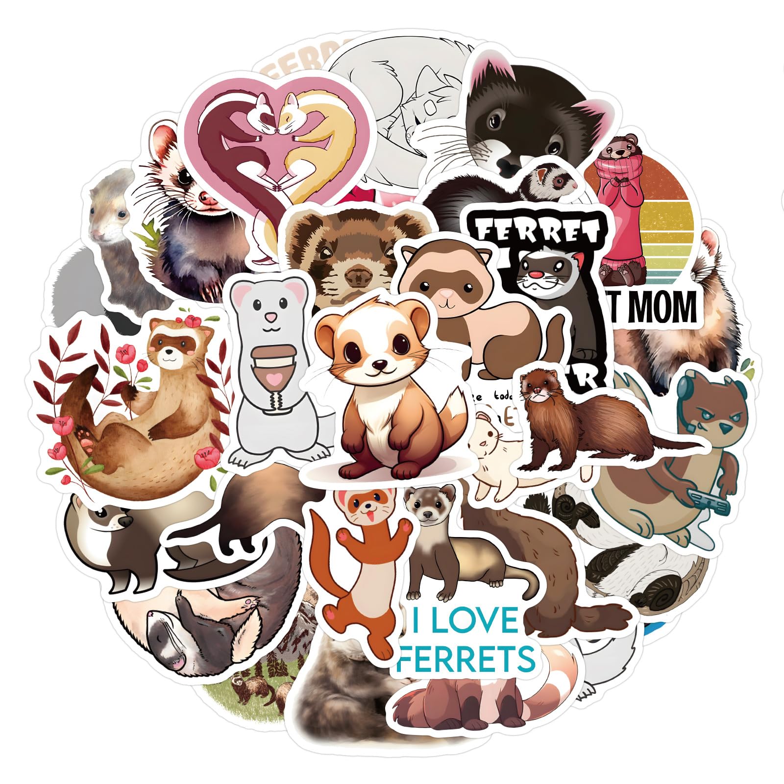 Ferret Stickers for Laptop (100 PCS),Gift for Children Teens Adults Girl Boys,Waterproof Stickers for Water Bottle,Ferret Aesthetic Vinyl Stickers for Scrapbook,Skateboard,Bike,Phone,Dairy
