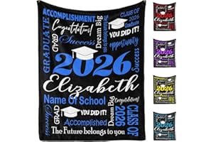 Custom Graduation Gifts Blanket with Name School Personalized Class of 2026 Customized Grad Throw Blanket for High School Gra