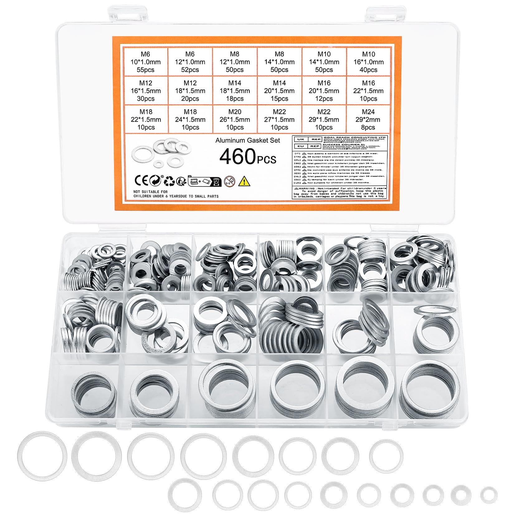 460 Pcs Metal Washers - Assorted Flat Washers for Screws & Bolts, Aluminium & M6-M24 Sizes