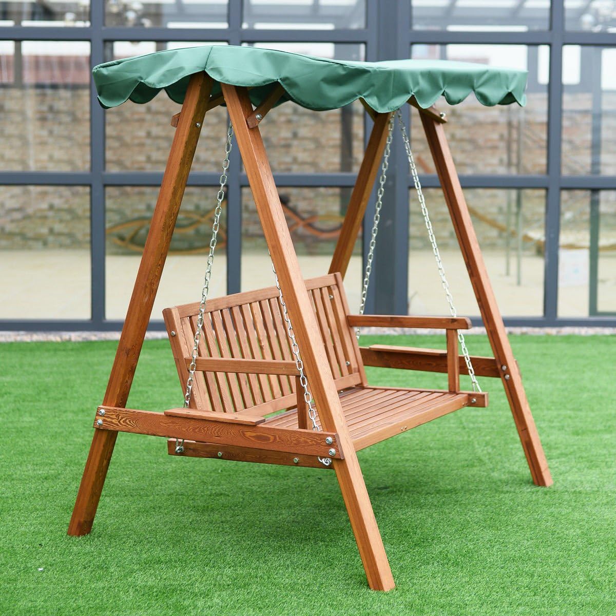 Outdoor 2 Person Larch Wooden Swing Loveseat Hammock Canopy Patio Garden Furni: Kitchen & Dining