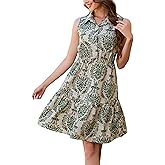 Kormei Women's Casual Summer Sleeveless V Neck Button Short Dress Boho Floral A line Shirts Sundress