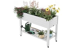 GYMHILL Elevated Raised Garden Bed with Wheels,Outdoor Large Resin Patio Planter Box Stand Divisible with Drain Plug,Water Monitor for Plants Vegetables Flowers Fruits(Ashen)