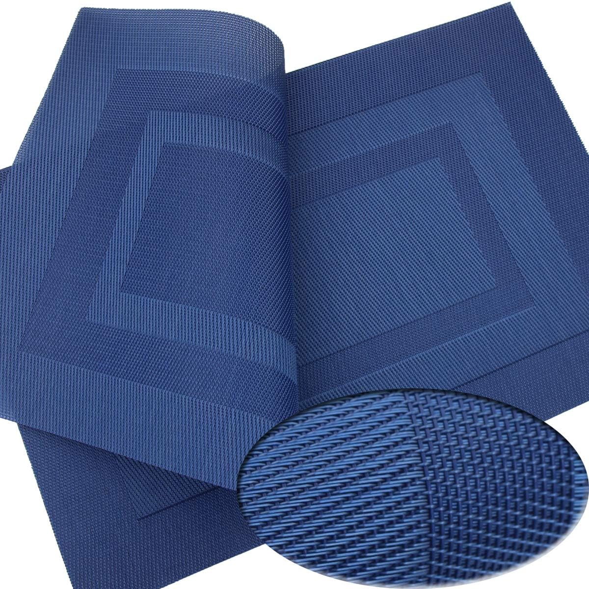 pigchcy Placemats,Washable Vinyl Woven Table Mats,Elegant Placemats for Dining Table Set of 4 (18 x 12 inch, Royal + Navy Blue): Home & Kitchen