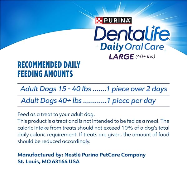 DENTALIFE DAILY ORAL CARE DOG TREATS FOR LARGE DOGS 40 PLUS LBS., CHEWY DENTAL TREAT TO FRESHEN BREATH AND FIGHT TARTAR, CHICKEN FLAVOR, 36 OZ. EACH, 30 CHEWS EACH/60 TOTAL CHEWS – 30 CT. POUCH