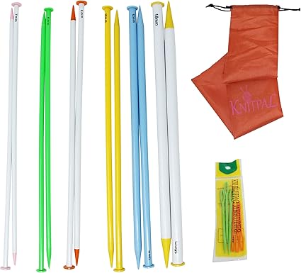 Amazon Com Knitpal Agujas De Tejer De Plastico Rectas De 16 0 In De Largo Para Proyectos Grandes Juego De 6 Agujas Grandes Con Tamanos De Ee Uu 10 75 11 13 15 17 Y