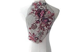 GELVS Blossom 3D Flower Applique, Beaded Sequins Flower LACE Patch Bridal Wedding Dress Embossed Beading Embroidery lace Appliques Motif Sewing Craft (Burgundy)