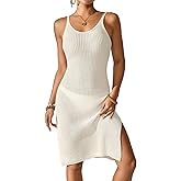 BreathSunny Womens Crochet Slim Fit Beach Dresses Summer 2025 Backless Scoop Neck Side Slit Bathing Suit Cover Up Midi Dress
