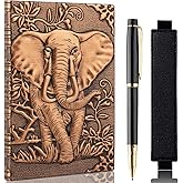 FEIDIAO Vintage Elephant Embossed Leather Notebook with Ballpoint Pen/Pen Sleeve,A5 Hardcover Notebook,for Business Notepad/Travel Journal/Family Daily Notepad/Girl's Diary(Red Copper Elephant)