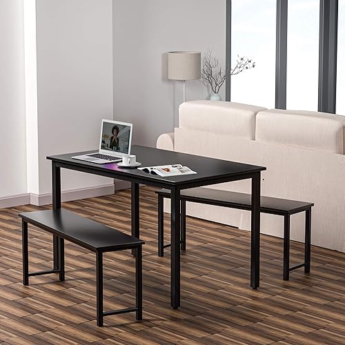 LTTROMAT 3 Pieces Dining Set, Kitchen Table and Chairs for 2-4, Perfect for Breakfast Nook, Living Room, Black