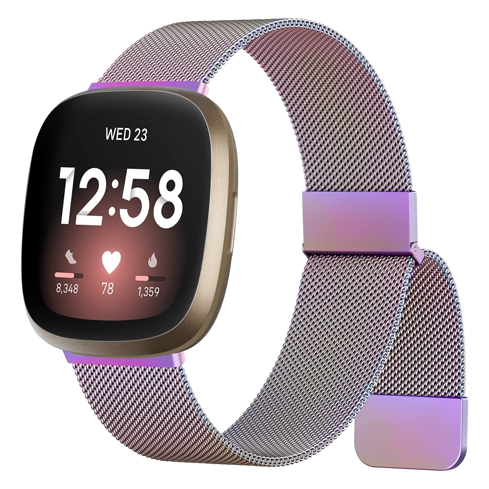 Amzpas Metal Strap Compatible With Fitbit Versa 3/4, Sense/Sense 2 - Stainless Steel Bracelet With Enhanced Magnet for Women (Colorful)