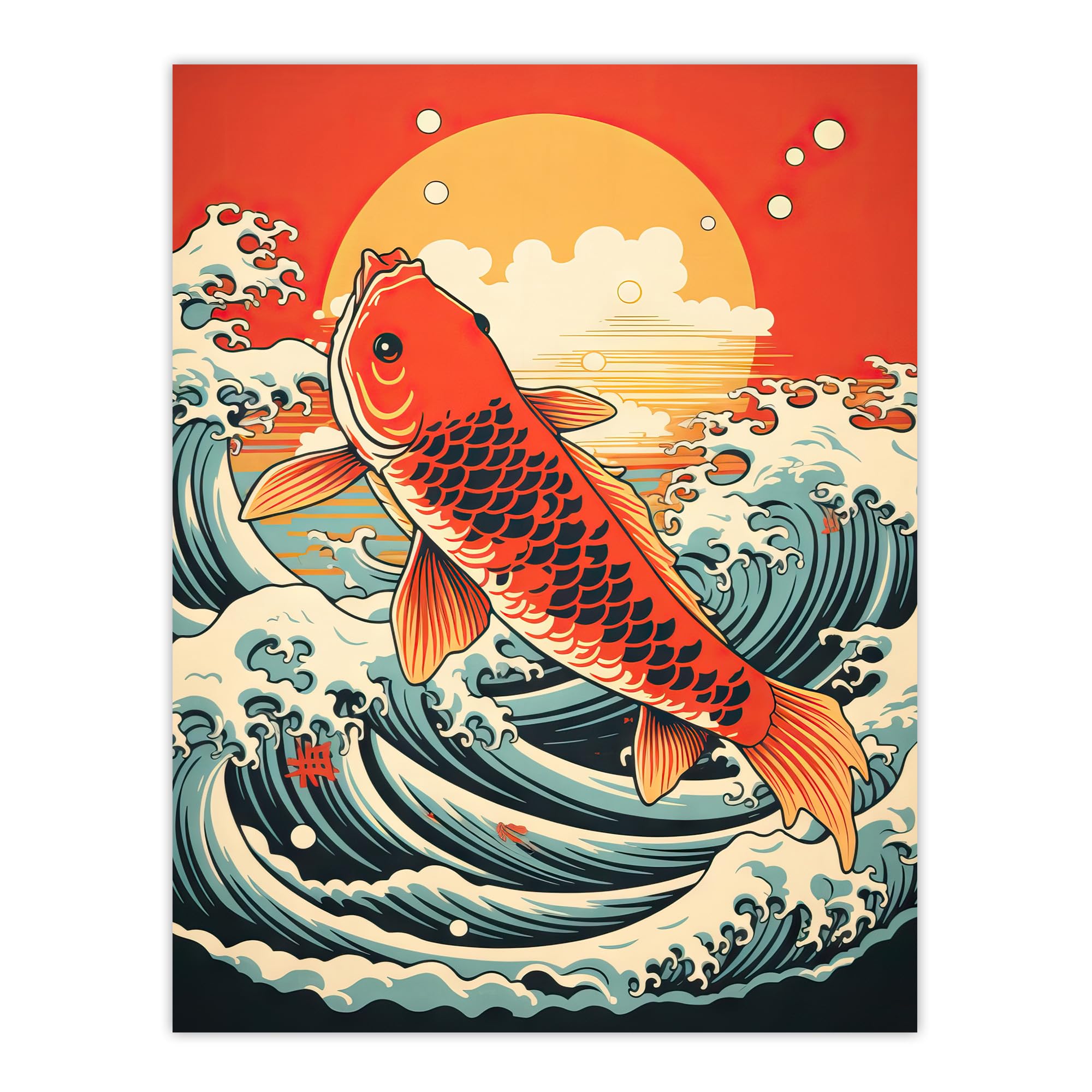 Artery8 Japanese Koi Carp Fish Leaping From The Sea At Sunset Great Wave Off Goldfish Artwork Extra Large XL Wall Art Poster Print