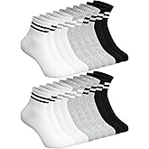 Shihanee 10 Pairs Striped Crew Socks Women Combed Cotton Quarter Crew Socks Athletic Casual Bulk Sport Daily Gift for Women Size 5-10